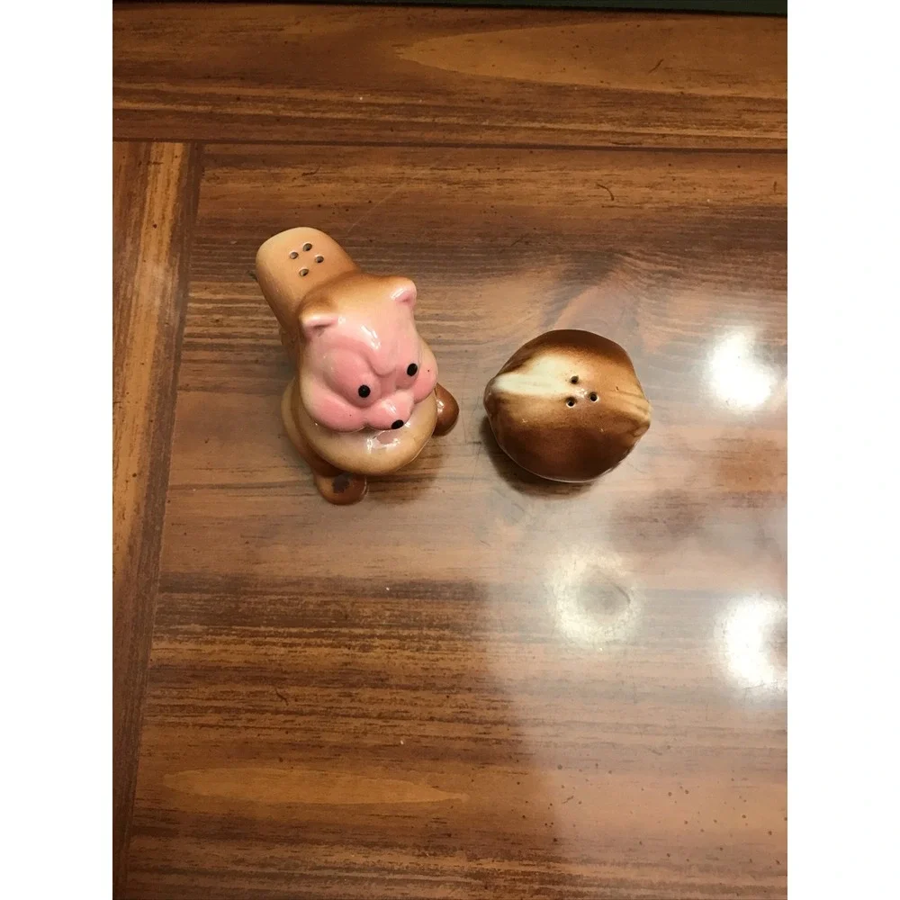 Cute Squirrel and Nut salt‎ pepper shaker Forest Park Vintage Fall
